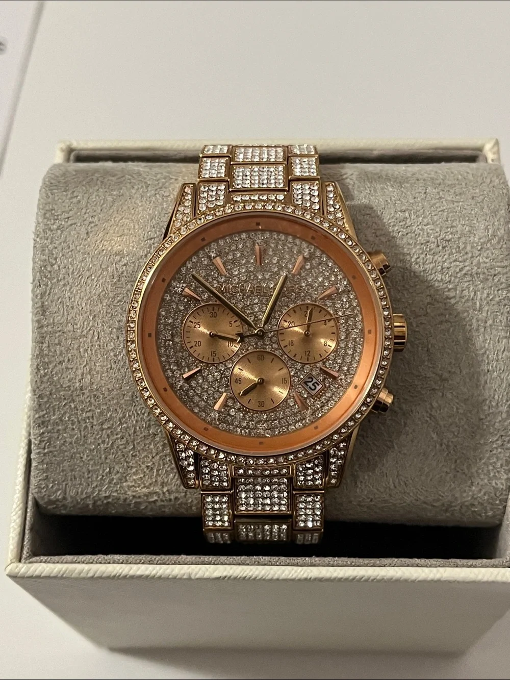 Michael Kors Rose Gold Crystal-Embellished Bracelet Watch